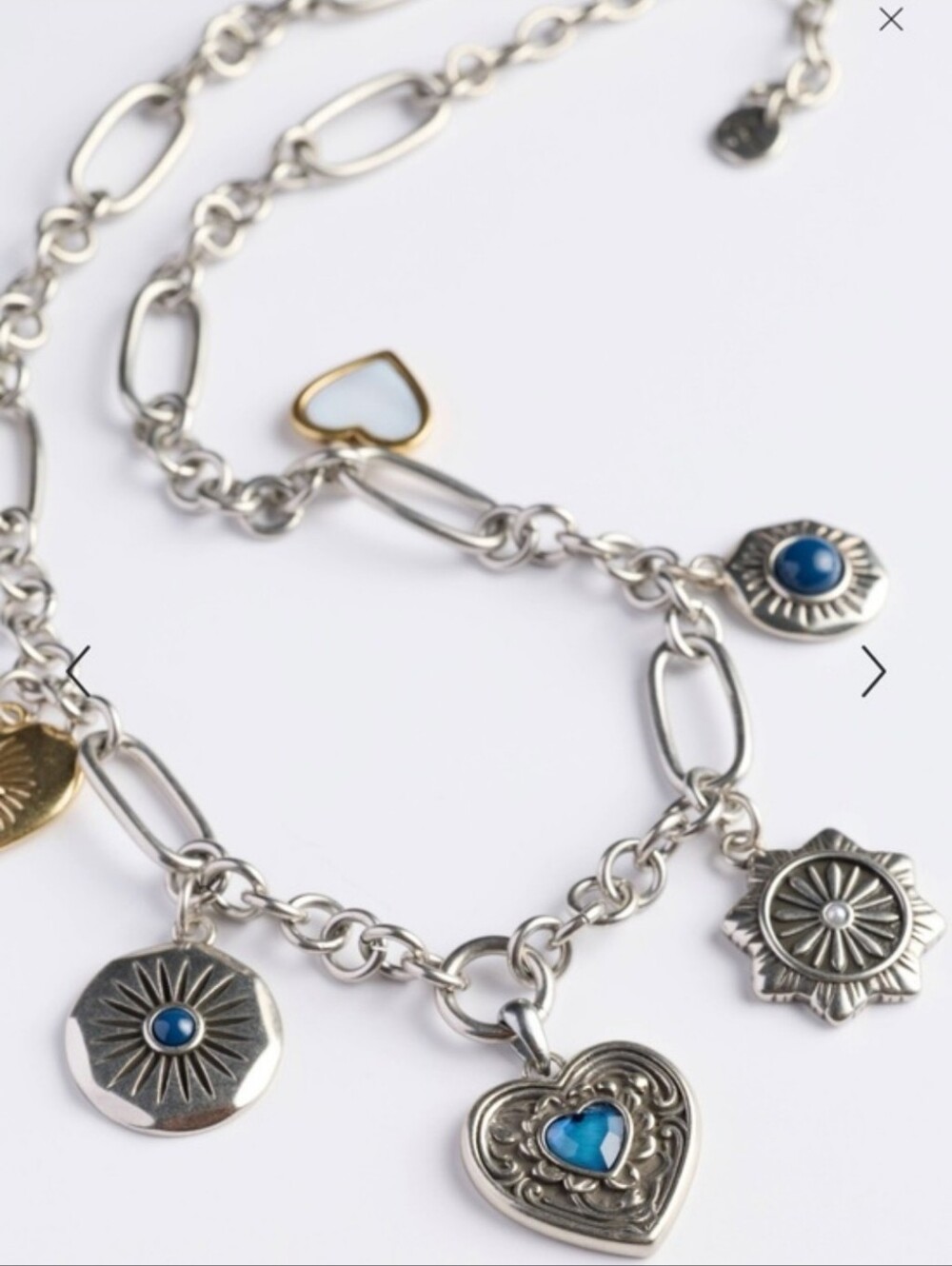 Johnny Was Charm Heart Necklace with Blue Accents